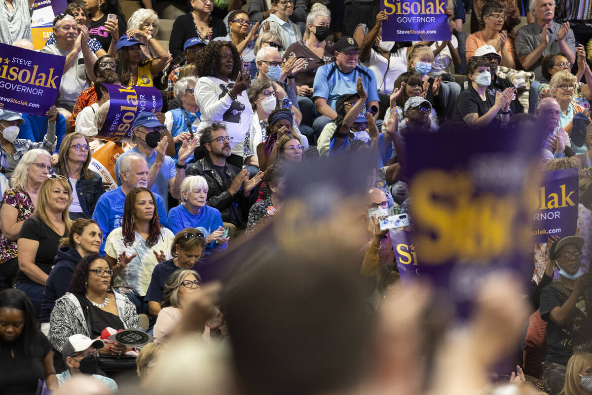 People attend a campaign rally organized by Nevada Democratic Victory at Cheyenne High School i ...