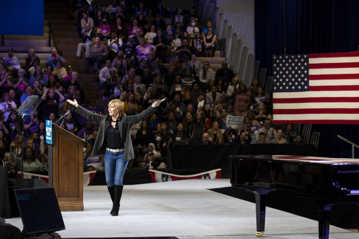 Rep. Susie Lee takes the stage during a campaign rally organized by Nevada Democratic Victory a ...