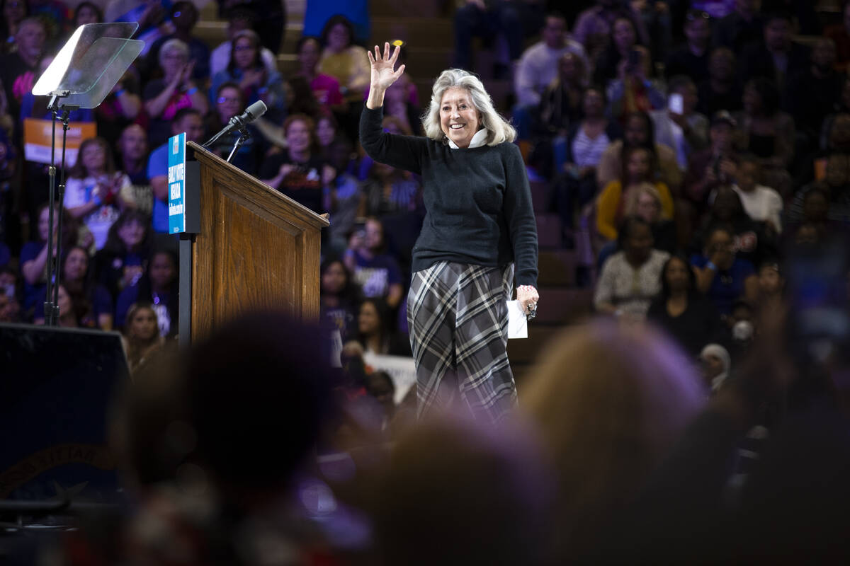 Rep. Dina Titus takes the stage during a campaign rally organized by Nevada Democratic Victory ...