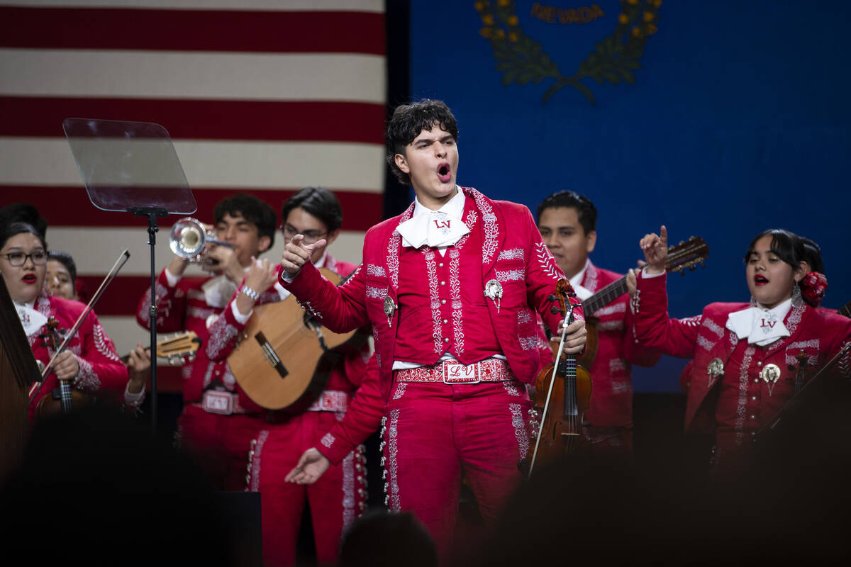 Members of the Las Vegas High School student mariachi perform during a campaign rally organized ...