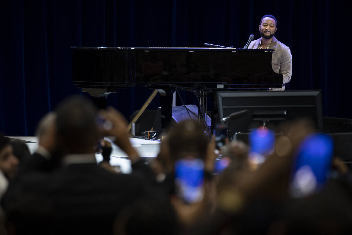 Musician John Legend performs during a campaign rally organized by Nevada Democratic Victory at ...