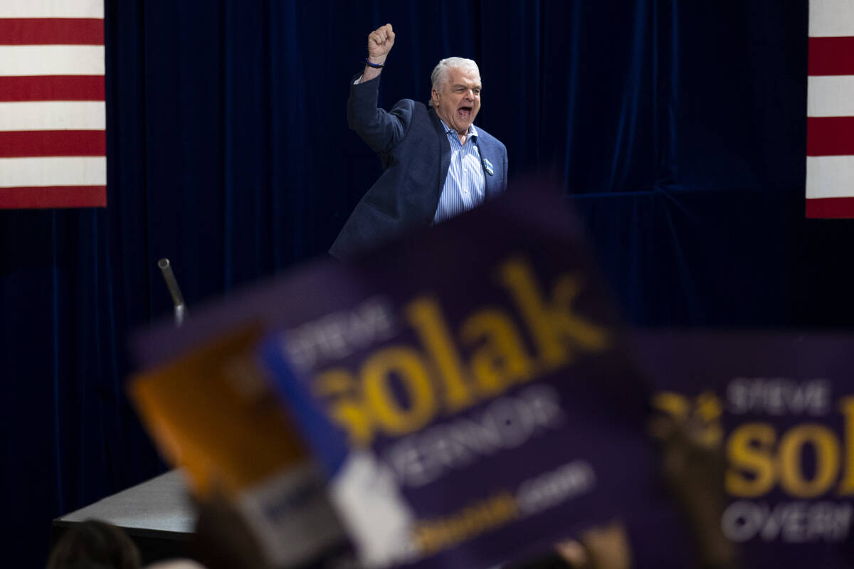 Governor Steve Sisolak speaks takes the stage during a campaign rally organized by Nevada Democ ...