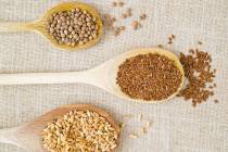 Experts say the best balance of plant-based proteins comes from eating grain foods (which are l ...