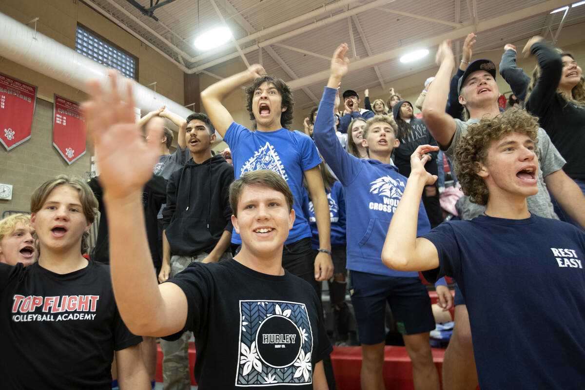 The Basic fan section goes wild for their team during a Class 4A girls state volleyball quarter ...