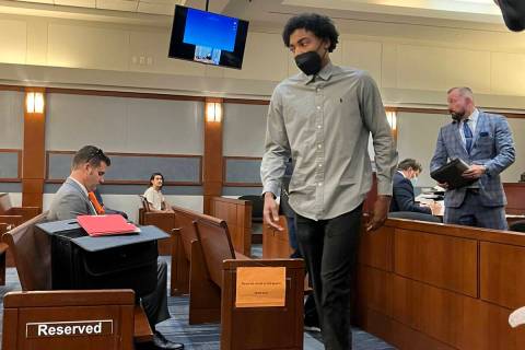 Former UNLV basketball recruit Zaon Collins appears during a hearing in Las Vegas Justice Court ...