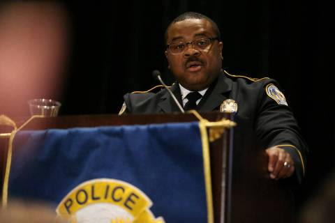 FILE - Henderson Police Chief Thedrick Andres speaks during Henderson Police Department's first ...