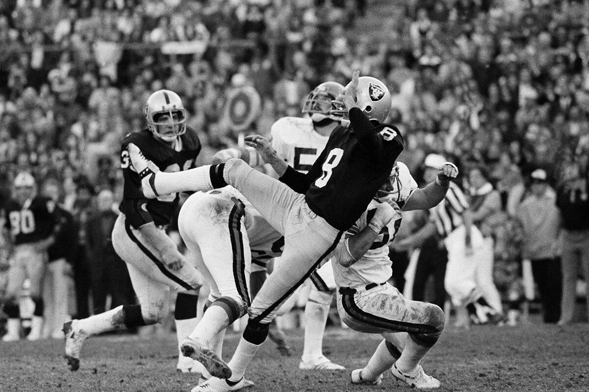 Kicker Ray Guy of the Oakland Raiders looked like this in a punt situation late in the fourth p ...