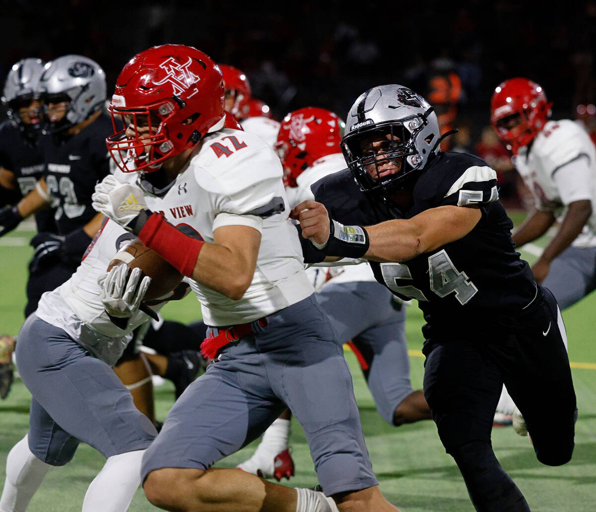Arbor View’s Christian Thatcher (42) runs into the end zone for a touchdown as Palo Verd ...