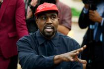 FILE - Rapper Kanye West speaks during a meeting in the Oval Office of the White House with Pre ...
