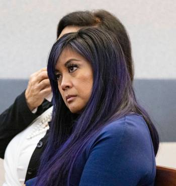 Mae Ismael, attends a bail hearing for her husband Robert Telles at the Regional Justice Center ...