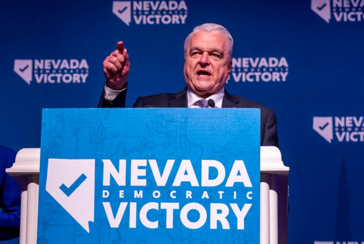 Governor Steve Sisolak speaks during the Nevada Democratic Victory Election Night party in the ...
