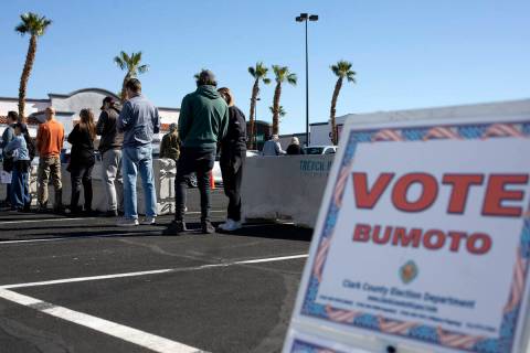 Voters wait in line on the last day to cast ballots early, Friday, Nov. 4, 2022, at Silverado R ...