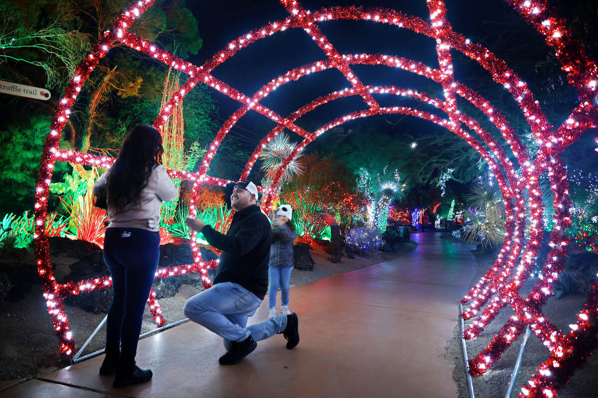 Favion Martinez of Las Vegas proposes to Janely Borjas, as Martinez’s daughter Emma, 6, ...
