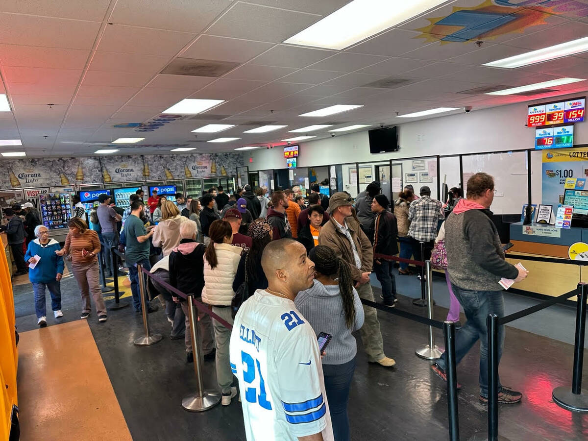 Thousands of people, mostly from the Las Vegas area, lined up to buy tickets for the Powerball ...