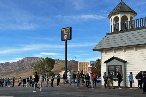 Thousands of people, mostly from the Las Vegas area, lined up to buy tickets for the Powerball ...