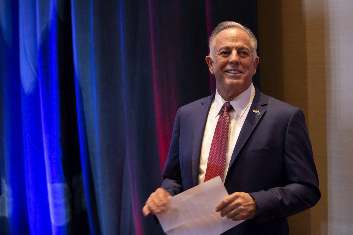 Clark County Sheriff Joe Lombardo, Republican candidate for governor of Nevada, accepts applaus ...