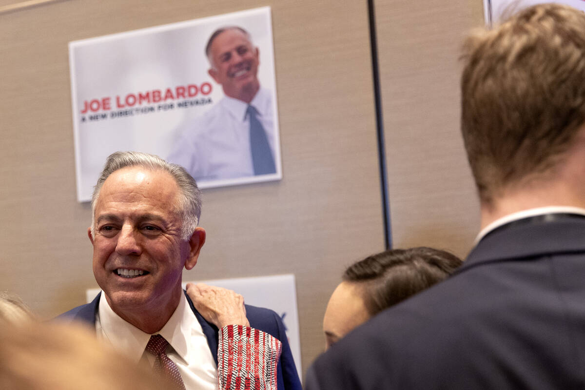 Clark County Sheriff Joe Lombardo, Republican candidate for governor of Nevada, greets attendee ...