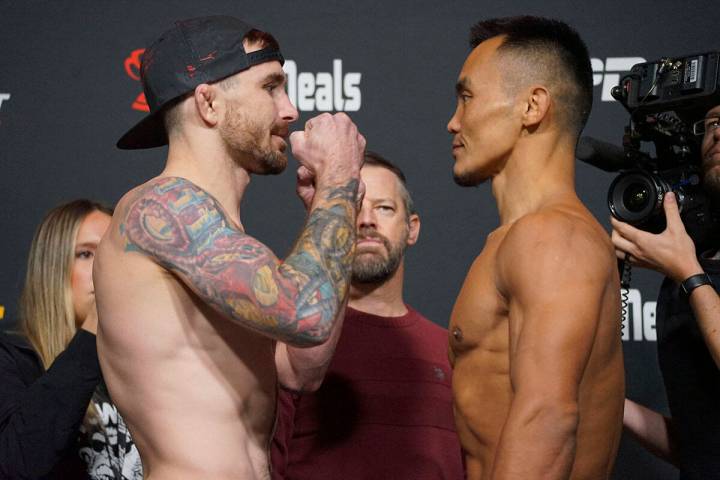 Darrick Minner, left, and Shayilan Nuerdanbieke face off for the first time ahead of their UFC ...