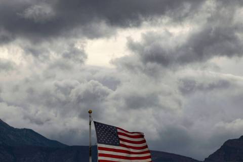 Clouds linger over the Las Vegas valley during a cool and windy afternoon, on Monday, Oct. 7, 2 ...