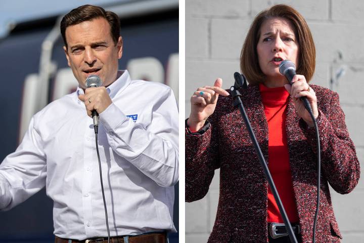 In one of the closest U.S Senate races in the country, Republican challenger Adam Laxalt, left, ...