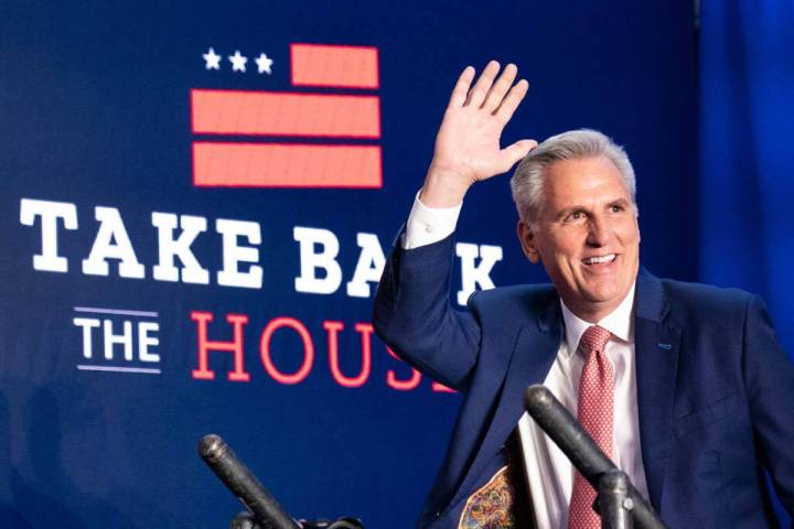 House Minority Leader Kevin McCarthy of Calif., arrives to speak at an event early Wednesday mo ...