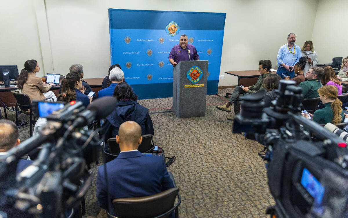 Clark County Registrar of Voters Joe Gloria speaks during a press conference at the Clark Count ...