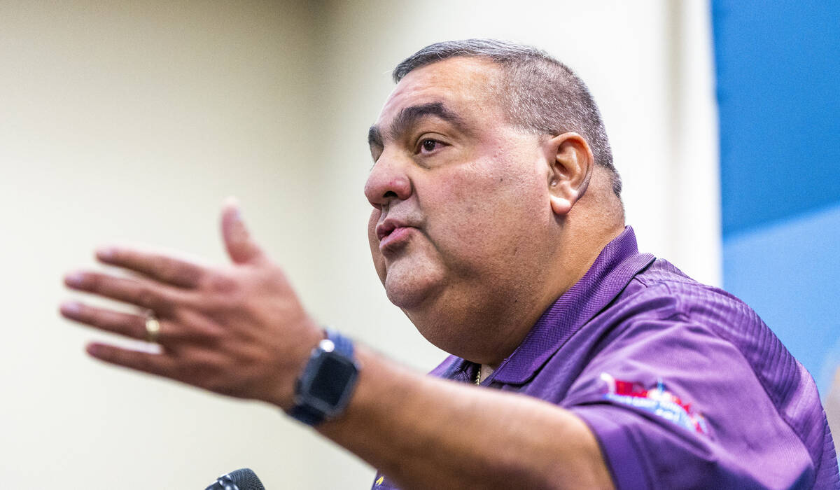Clark County Registrar of Voters Joe Gloria speaks during a press conference at the Clark Count ...