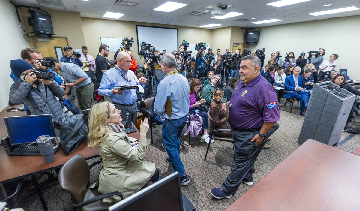 Clark County Registrar of Voters Joe Gloria takes one more question during a press conference a ...