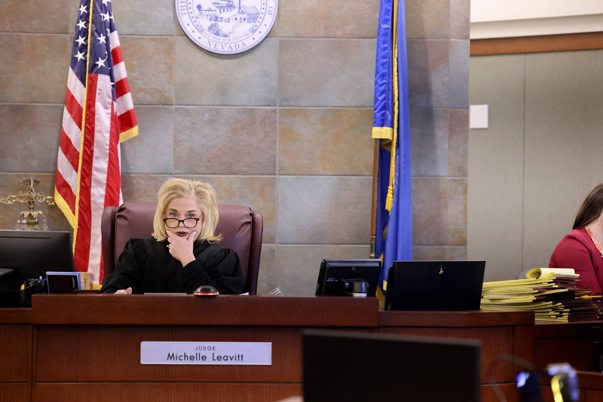 District Judge Michelle Leavitt preside in court at the Regional Justice Center in Las Vegas Tu ...