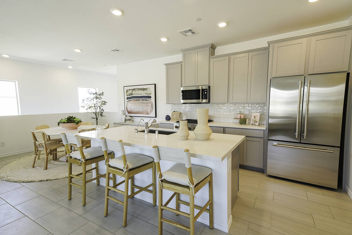 This Brooklyn floor plan by Lennar in Summerlin's Highline community features a kitchen with a ...