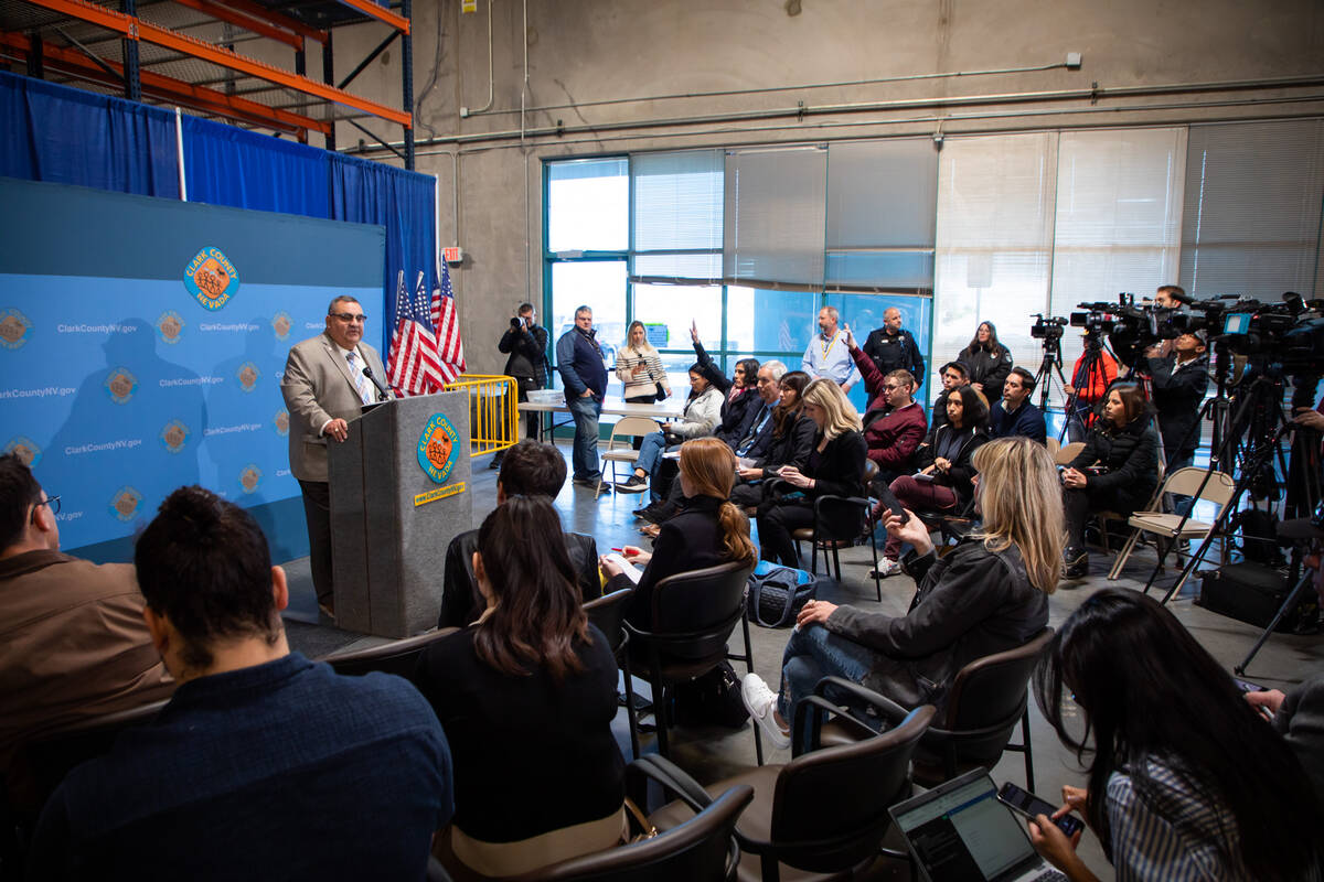 Clark County Registrar Joe Gloria provides media with an update about mail ballot counting and ...