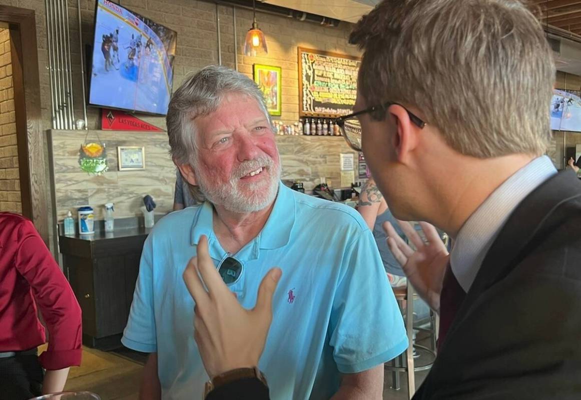 Gary Martin, left, talks to RJ video producer James Schaeffer in Las Vegas in June 2022. (Lorra ...