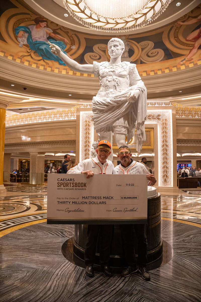 Jim “Mattress Mack” McIngvale shows off his win Thursday, Nov. 10, 2022, stemming ...