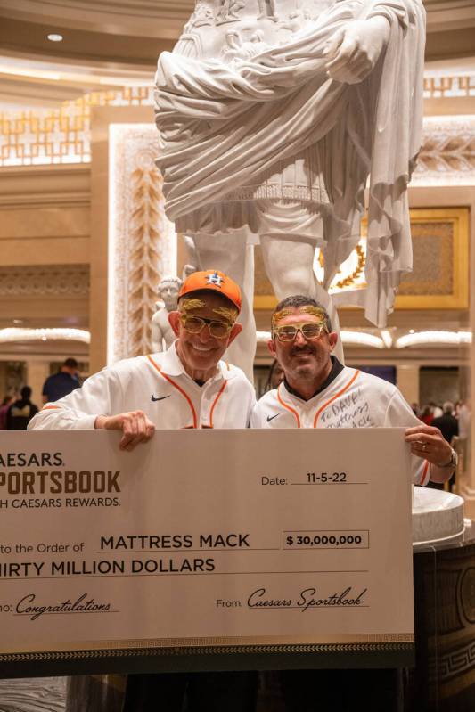 Jim “Mattress Mack” McIngvale shows off his win Thursday, Nov. 10, 2022, stemming ...