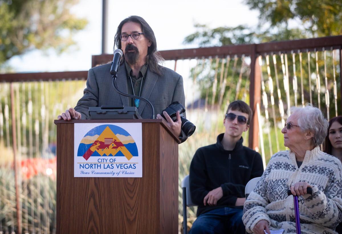 Joe Thomson hosts a ceremony in honor of the Kiel family remains being returned by UNLV to livi ...