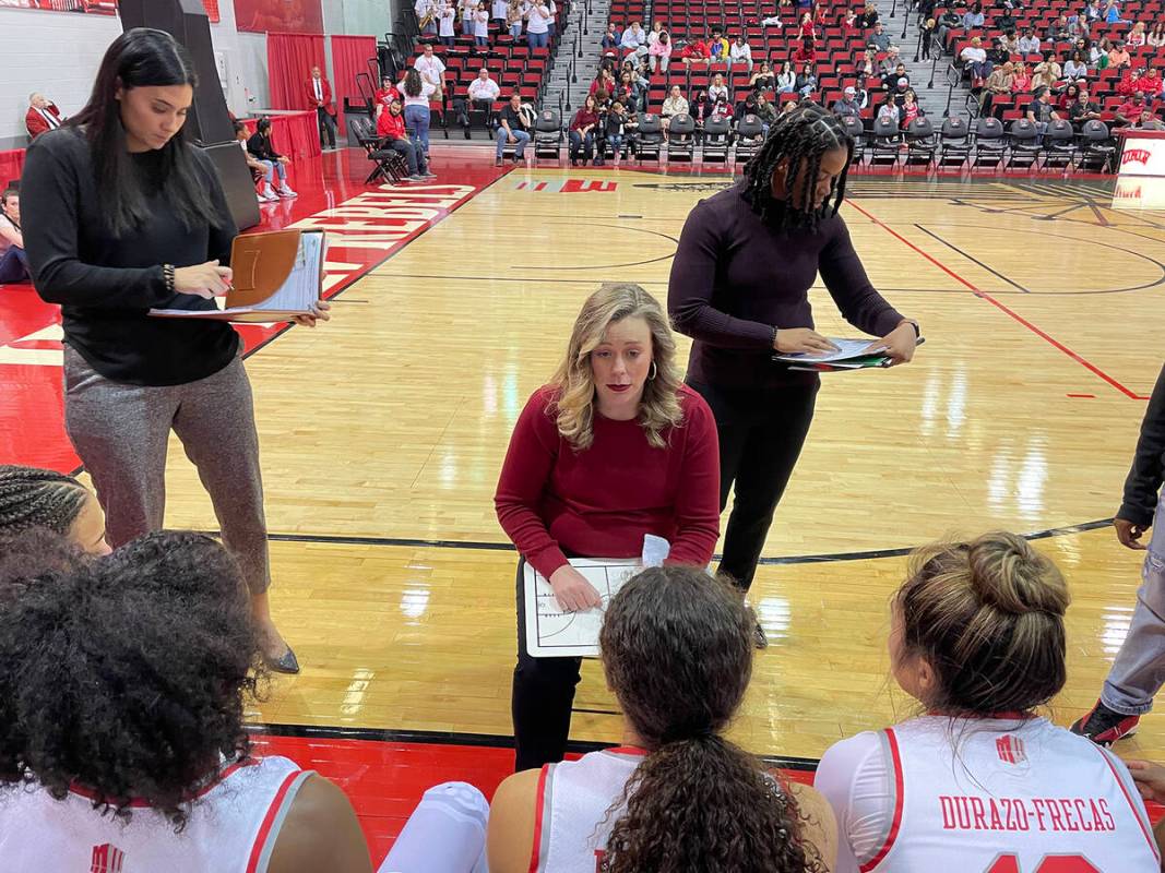 UNLV women's basketball coach Lindy La Rocque on the sidelines during the Lady Rebels' game aga ...