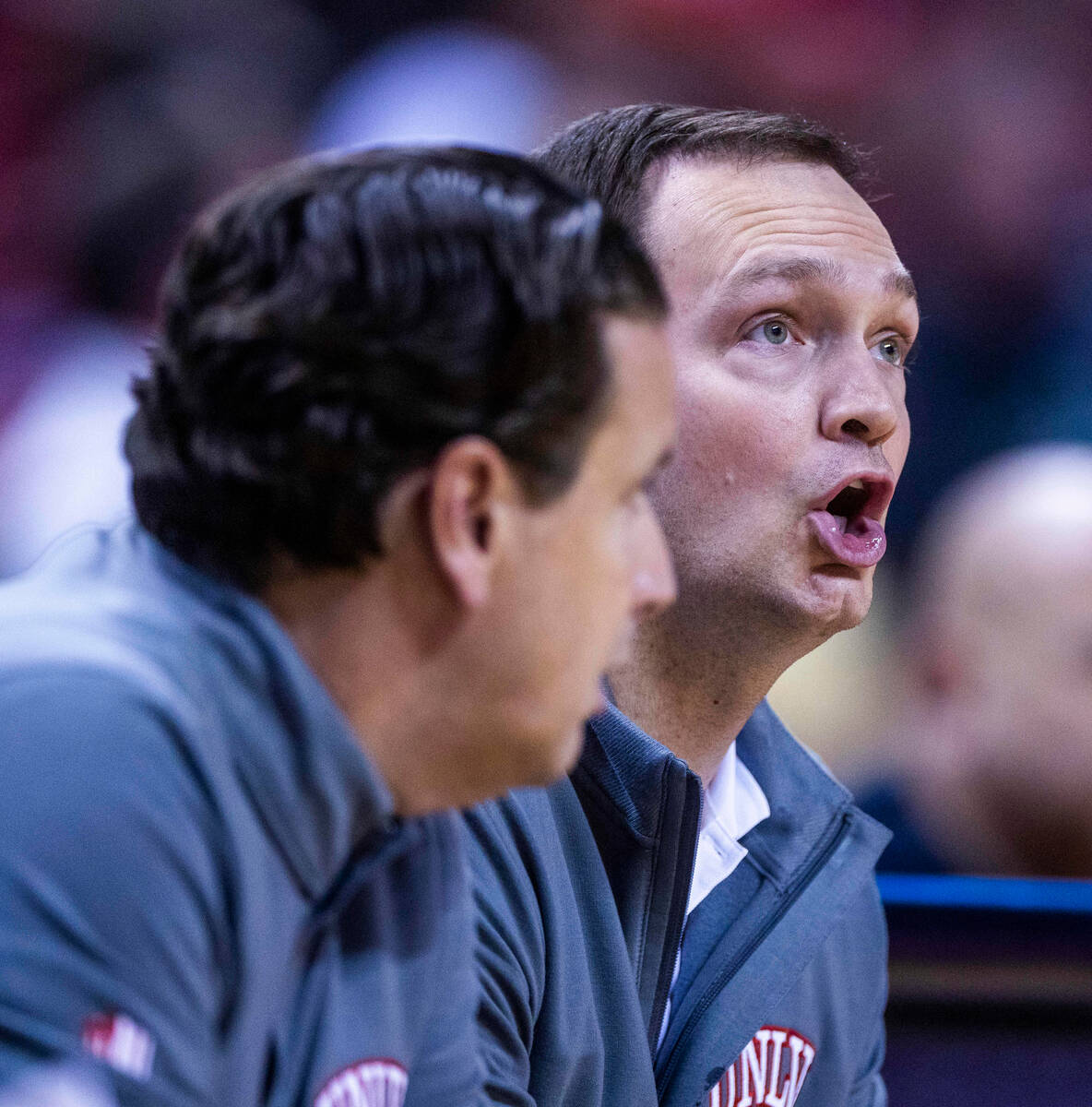 UNLV Head Coach Kevin Kruger calls to his players versus the Incarnate Word Cardinals during th ...