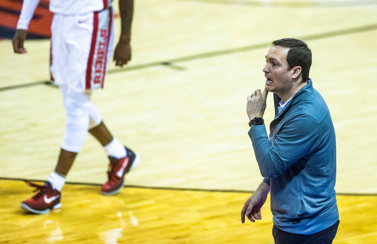 UNLV Head Coach Kevin Kruger calls to his players versus the Incarnate Word Cardinals during th ...
