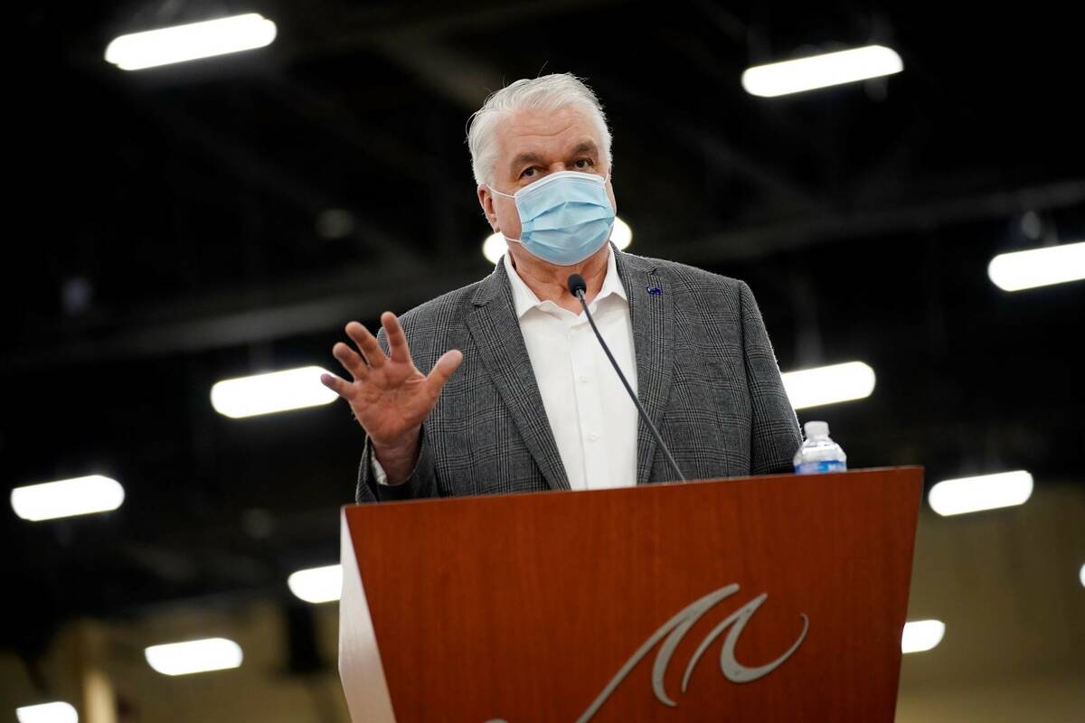 Nevada Gov. Steve Sisolak speaking in an undated photo at Mandalay Bay.