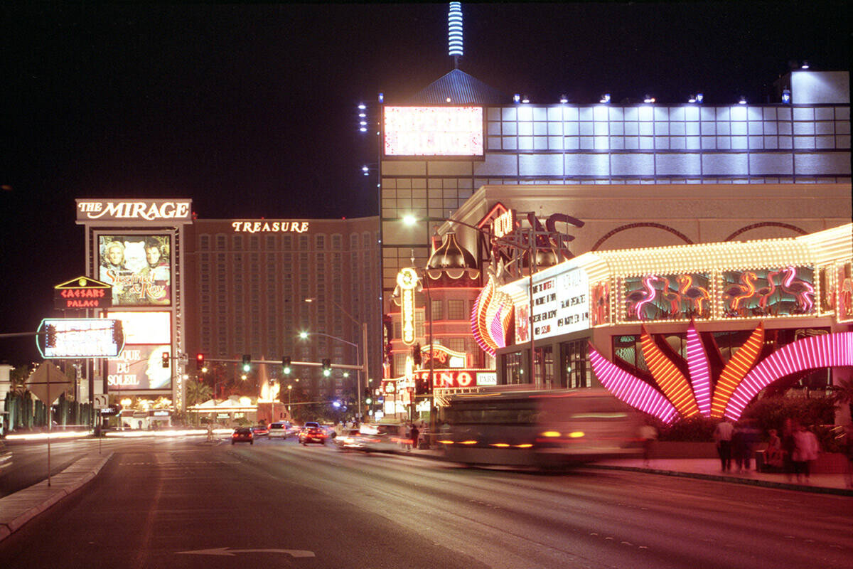 The Las Vegas Strip looking north toward the Las Vegas Hilton and The Mirage in October 1993. ( ...
