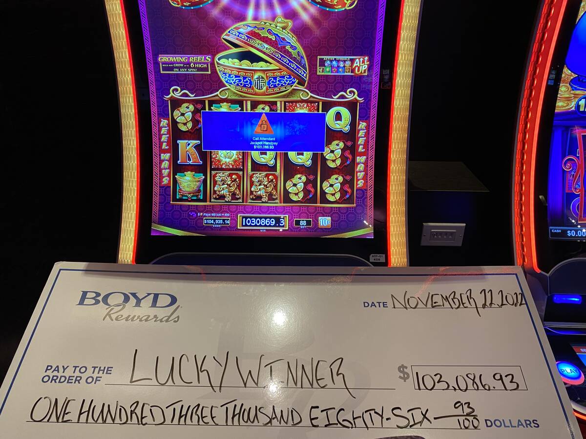 A lucky winner won $103,086.93 at Aliante Hotel + Casino on Tuesday, Nov. 22, 2022. (Courtesy o ...