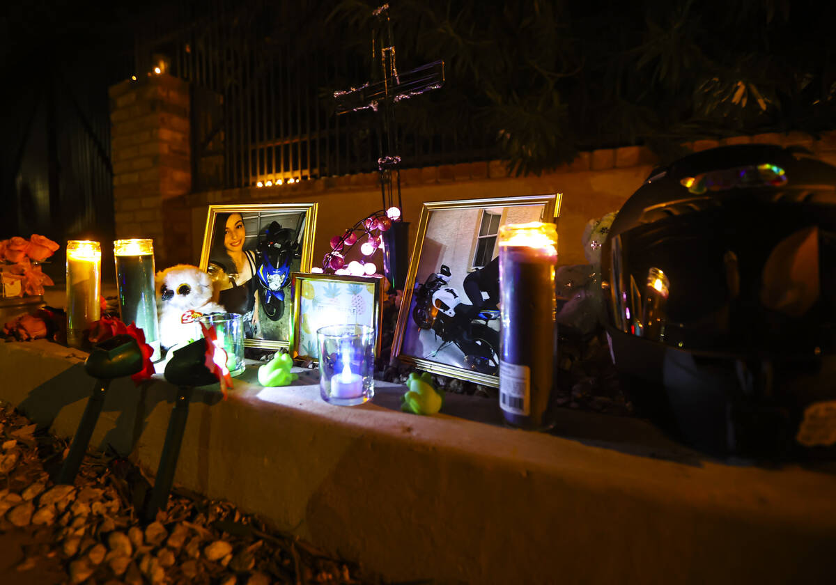 Items left in memory at the scene of a vigil where 28-year-old motorcyclist Rhiannon Nichole Sa ...
