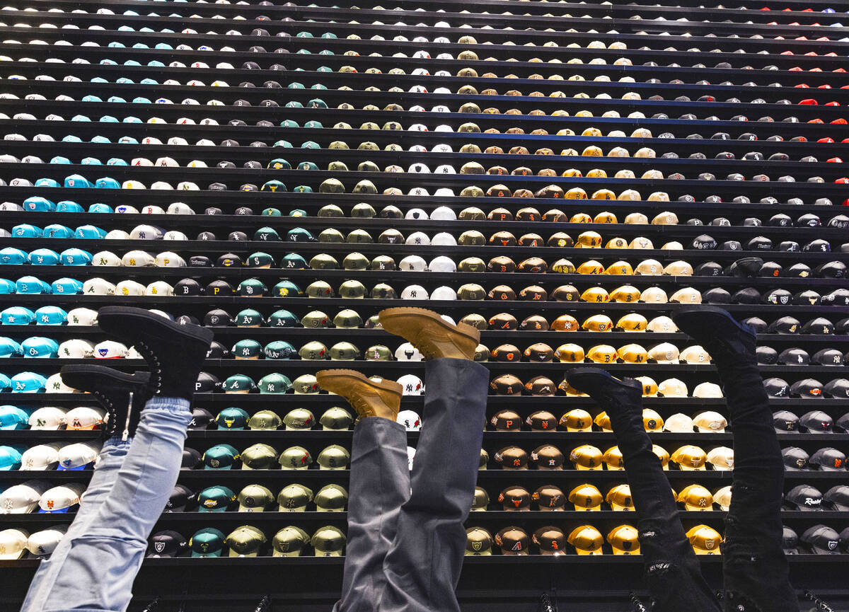 A 75-foot hat wall is shown at Culture Kings at the Forum Shops at Caesars, on Monday, Nov. 14, ...