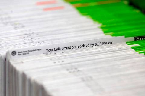 FILE - In this Nov. 8, 2016, file photo, ballots are processed at Multnomah County election hea ...