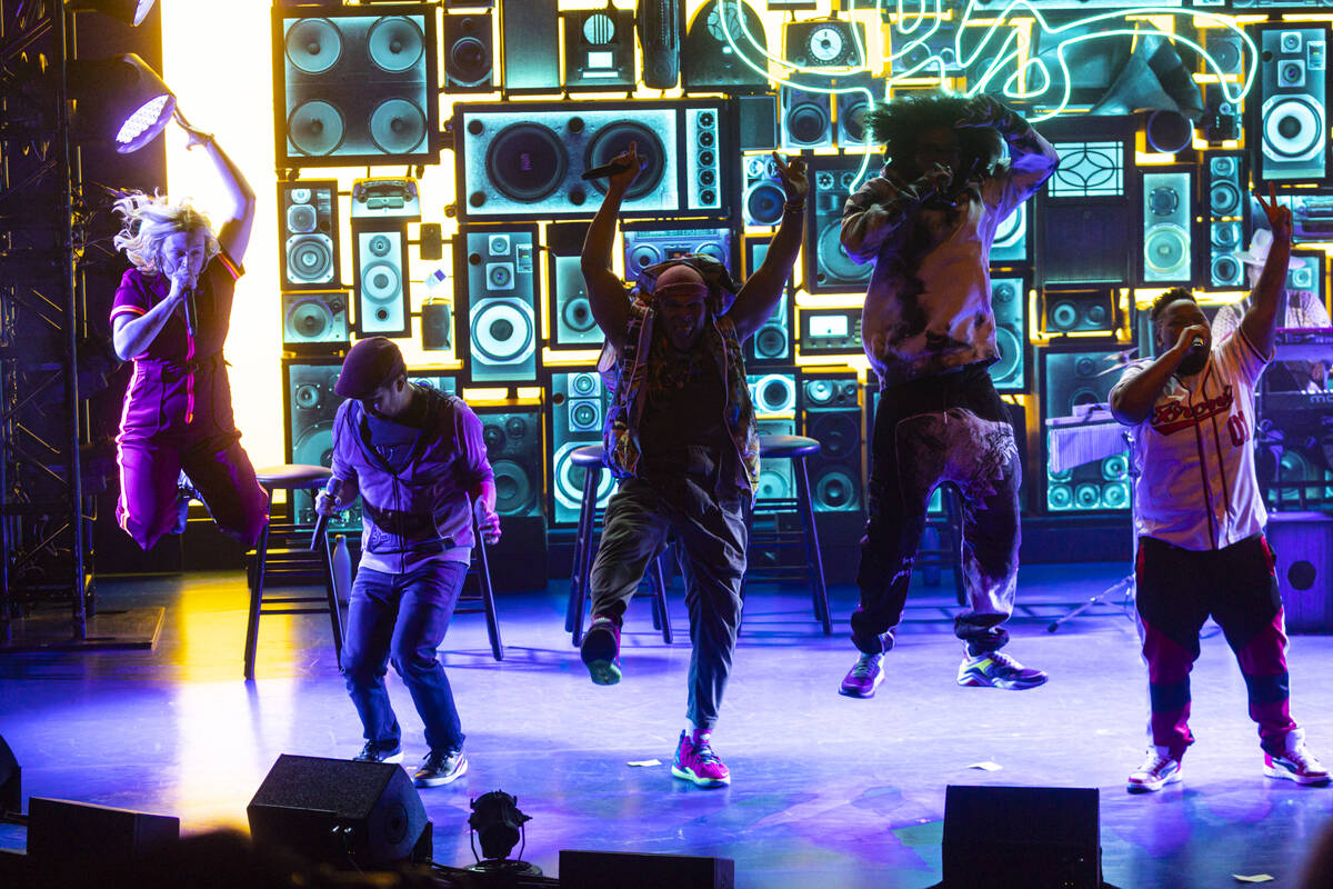 Lin-Manuel Miranda, co-creator of Freestyle Love Supreme, second from left, performs with the c ...