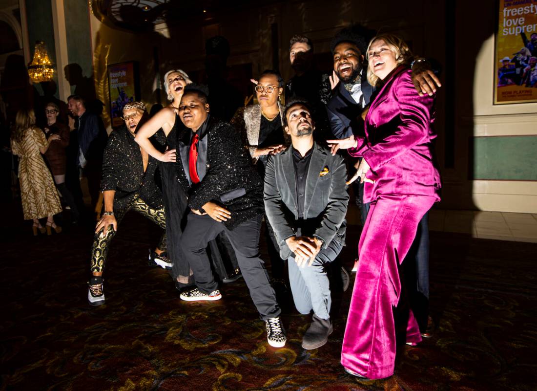 Lin-Manuel Miranda, co-creator of Freestyle Love Supreme, center right, poses with the cast at ...