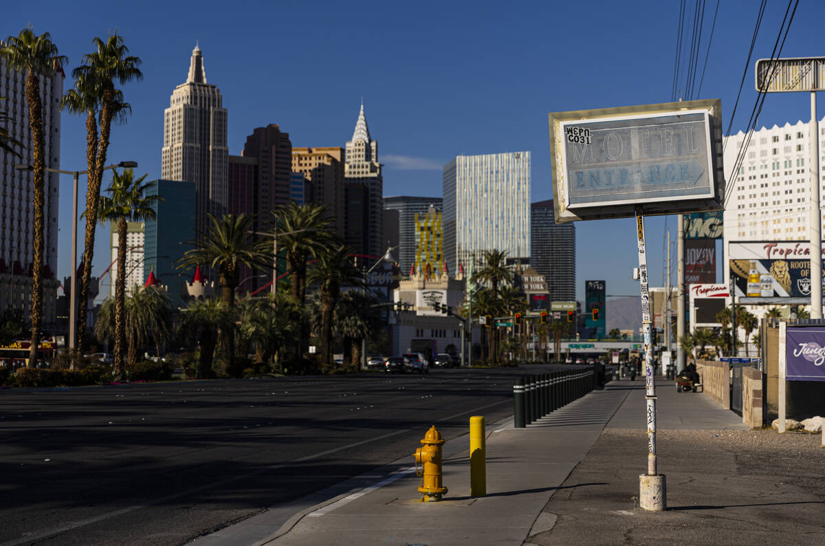 The White Sands Motel, located on the Las Vegas Strip across form Luxor, is seen on Thursday, N ...