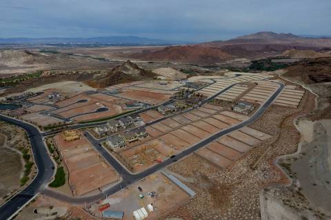 FILE - Aerial view of housing construction sites at The Peaks, a new development at Lake Las Ve ...