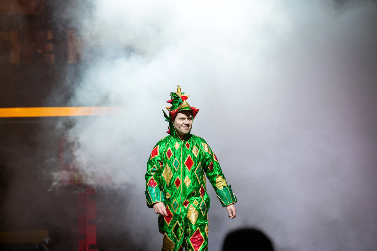 Piff The Magic Dragon is shown amid stage smoke at Flamingo Showroom during the 15th birthday c ...