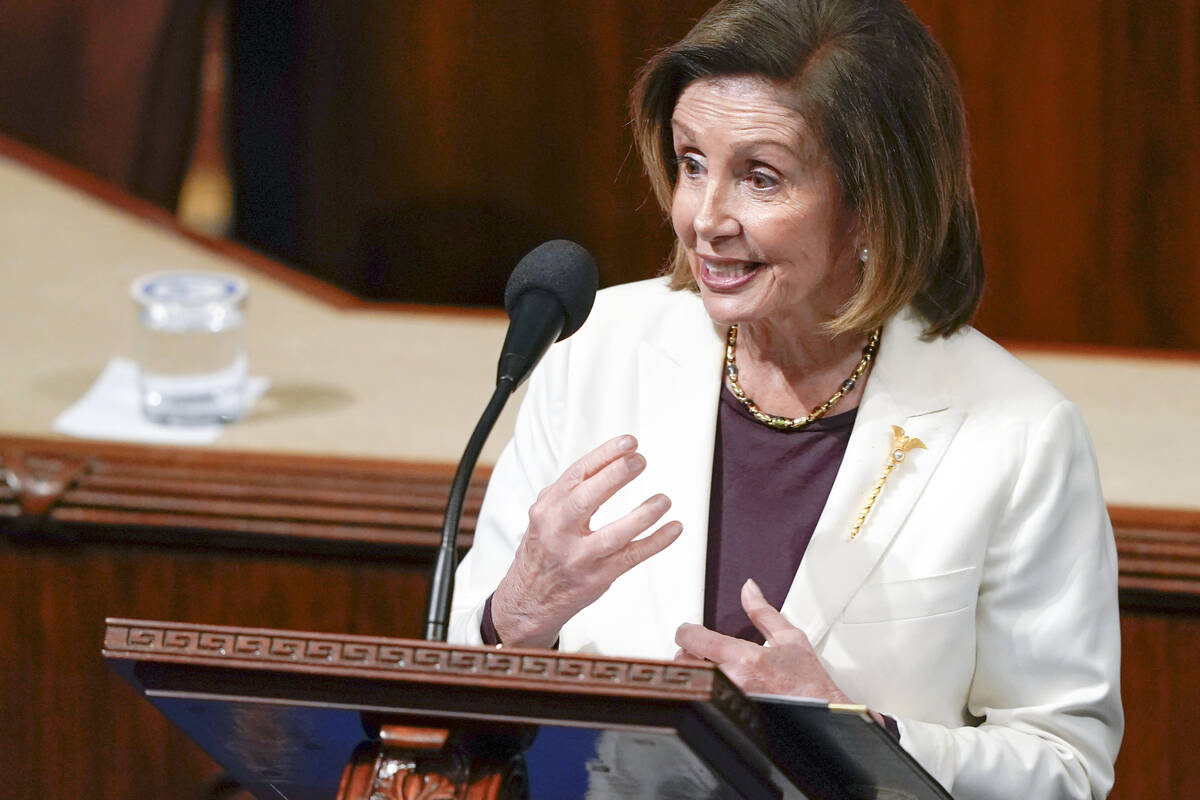 House Speaker Nancy Pelosi of Calif., speaks on the House floor at the Capitol in Washington Th ...